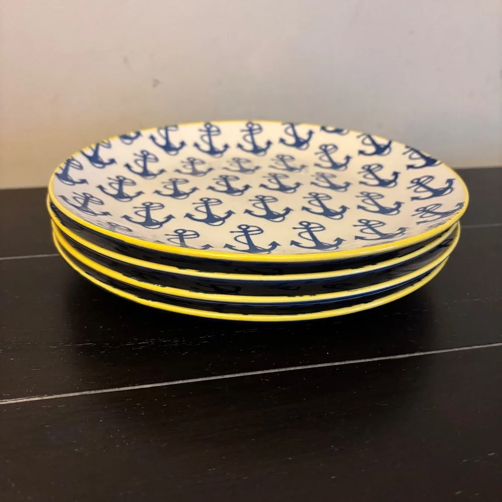 Pfaltzgraff Nautical Anchor Salad Plates | Set of 4 | 8.5 Inch | FLAW-See Pics